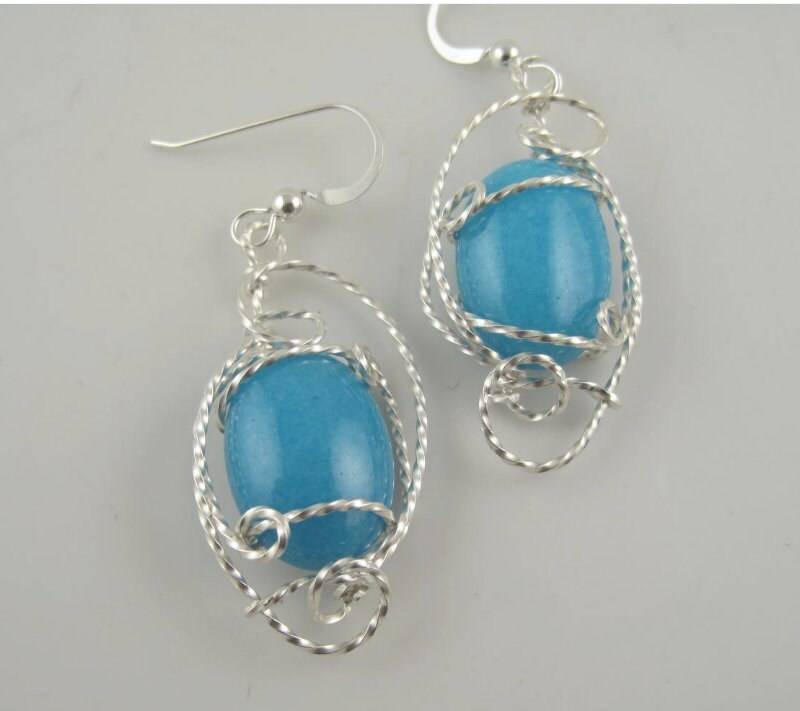 Berg Jade Ohrring, Edelstein Wire Wrapped Handgemachte Blaue Schmuck, Wrap Berg Jade Ohrring, Edelstein Wire Wrapped Handgemachte Blaue Schmuck, Wrap von inspiredcreationsco