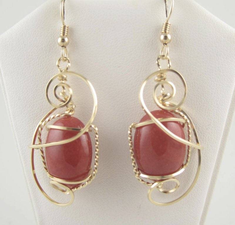 Berg Jade Ohrring, Edelstein Wire Wrapped Handgemachte Rote Schmuck Berg Jade Ohrring, Edelstein Wire Wrapped Handgemachte Rote Schmuck von inspiredcreationsco