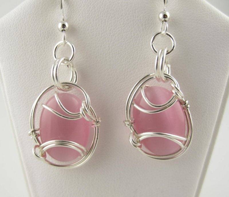 Katzenauge Ohrring, Glasohrring, Draht Gewickelt Handgemachte Rosa Schmuck, Handgemachten Schmuck Katzenauge Ohrring, Glasohrring, Draht Gewickelt Handgemachte Rosa Schmuck, Handgemachten Schmuck von inspiredcreationsco
