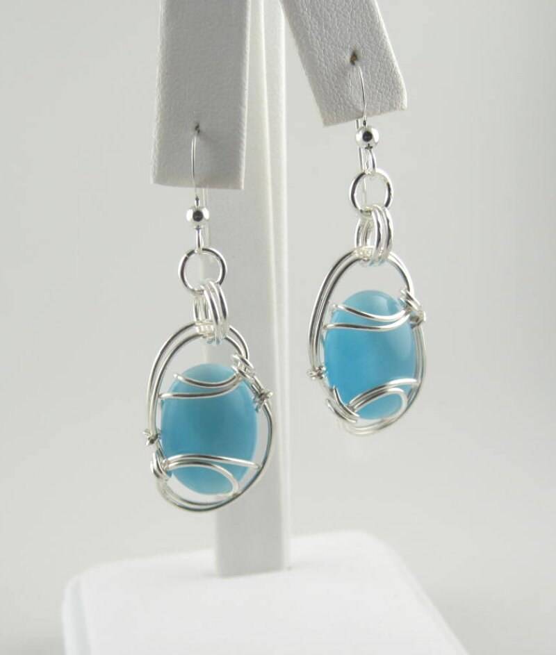 Katzenauge Ohrring, Glasohrring, Wire Wrapped Handgemachte Blaue Schmuck, Handgemachten Schmuck Katzenauge Ohrring, Glasohrring, Wire Wrapped Handgemachte Blaue Schmuck, Handgemachten Schmuck von inspiredcreationsco