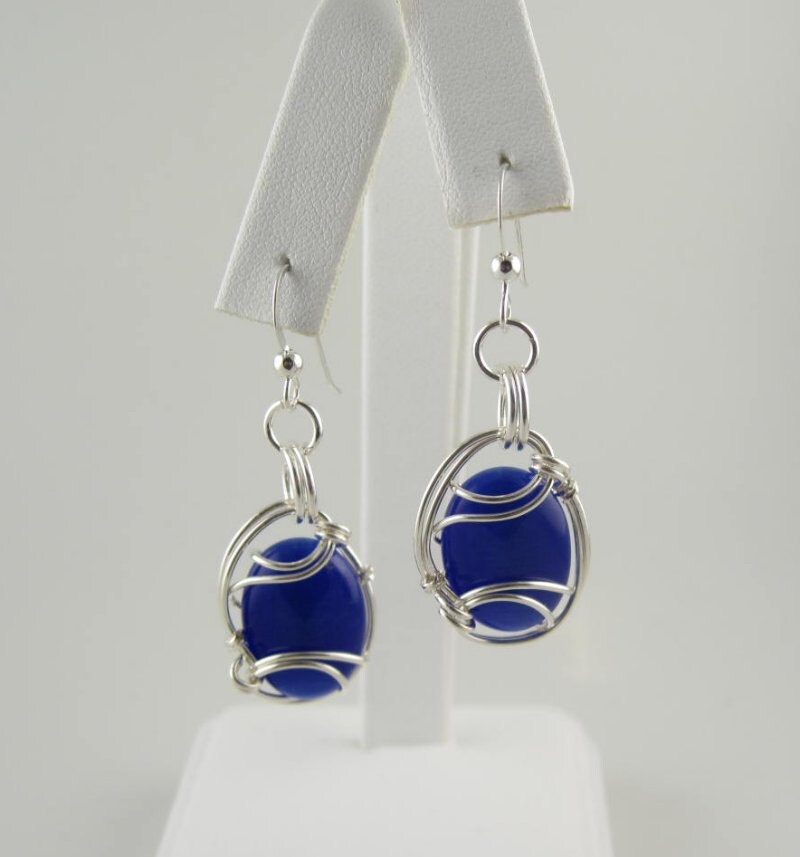 Katzenauge Ohrring, Glasohrring, Wire Wrapped Handgemachte Blaue Schmuck, Handgemachten Schmuck von inspiredcreationsco