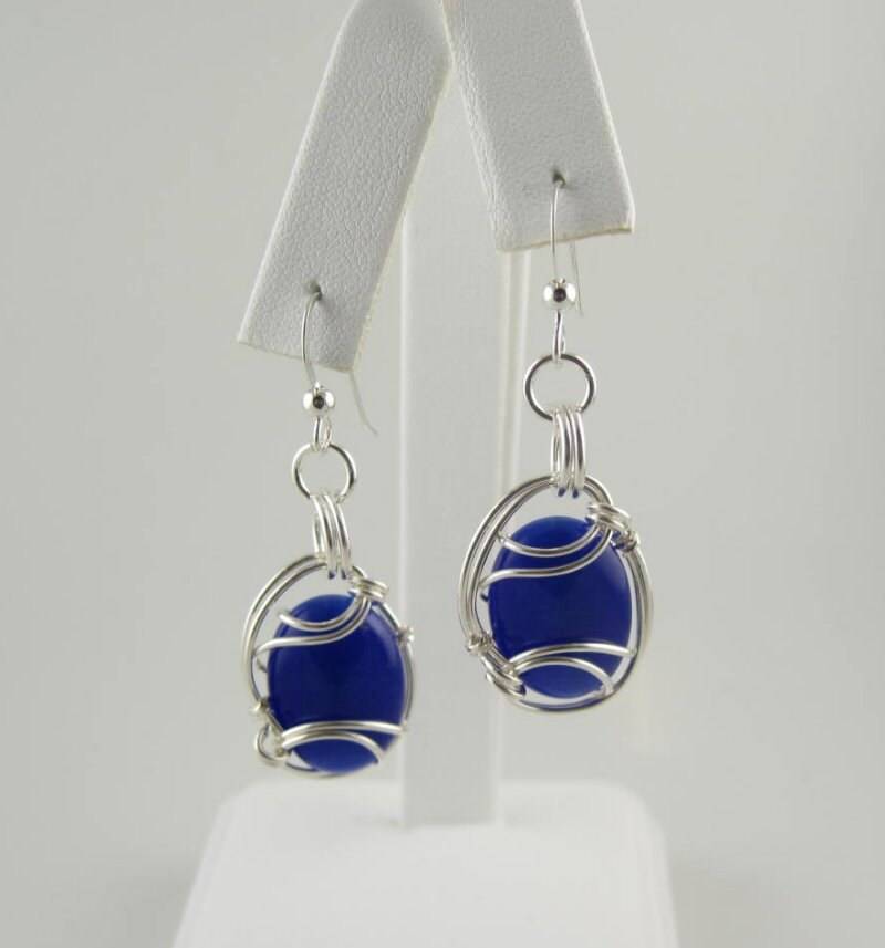 Katzenauge Ohrring, Glasohrring, Wire Wrapped Handgemachte Blaue Schmuck, Handgemachten Schmuck Katzenauge Ohrring, Glasohrring, Wire Wrapped Handgemachte Blaue Schmuck, Handgemachten Schmuck von inspiredcreationsco