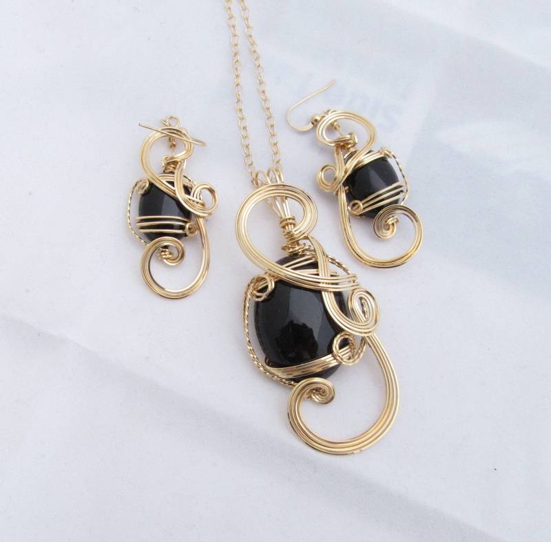 Schwarze Onyx Halskette, Schmuck, Wire Wrapped Edelstein-Halskette, Handgemachter Schwarze Onyx Halskette, Schmuck, Wire Wrapped Edelstein-Halskette, Handgemachter von inspiredcreationsco