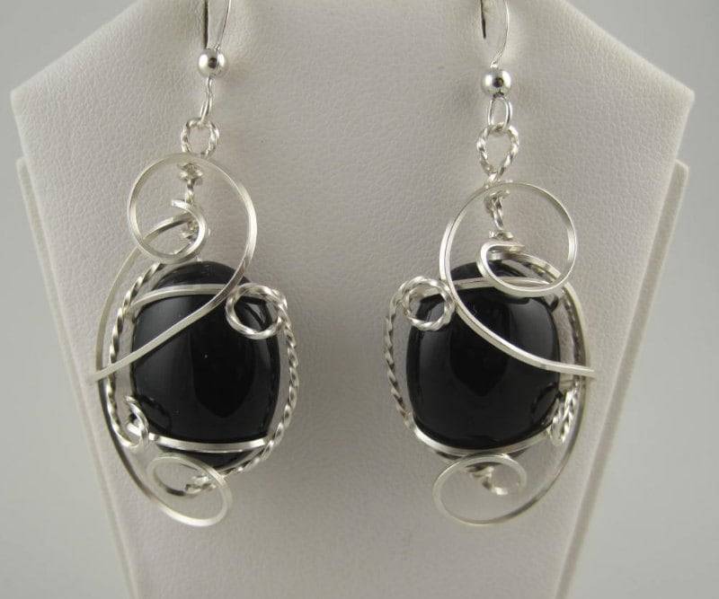 Schwarzer Onyx Ohrring, Edelstein Schmuck, Draht Gewickelt Wire Wrapped, Schwarzes Ohrring Schwarzer Onyx Ohrring, Edelstein Schmuck, Draht Gewickelt Wire Wrapped, Schwarzes Ohrring von inspiredcreationsco
