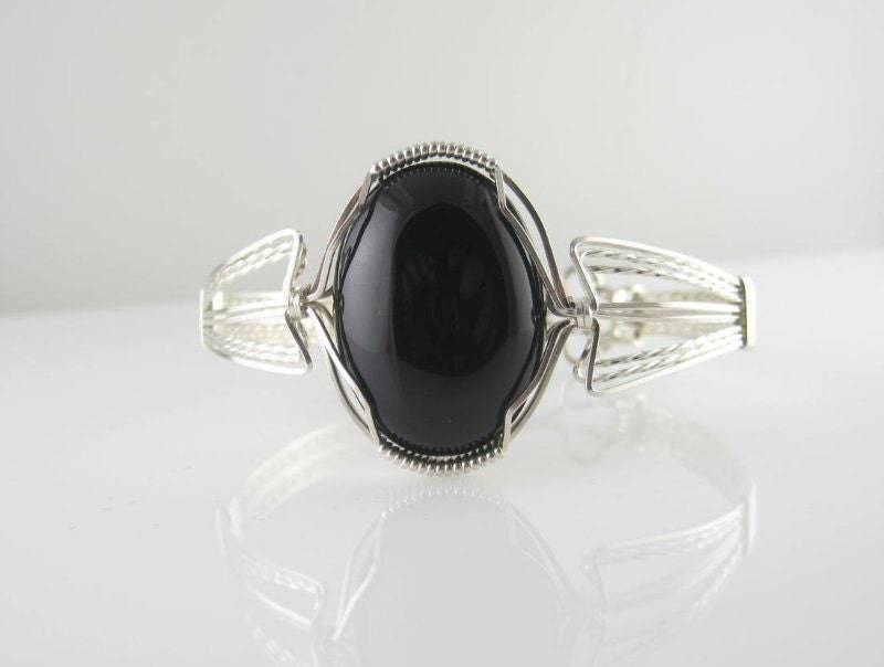 Wsb-0007 Schwarzer Onyx Edelstein Handgemachter Armreif Draht Gewickelt Mit Sterling Silber Wsb-0007 Schwarzer Onyx Edelstein Handgemachter Armreif Draht Gewickelt Mit Sterling Silber von inspiredcreationsco