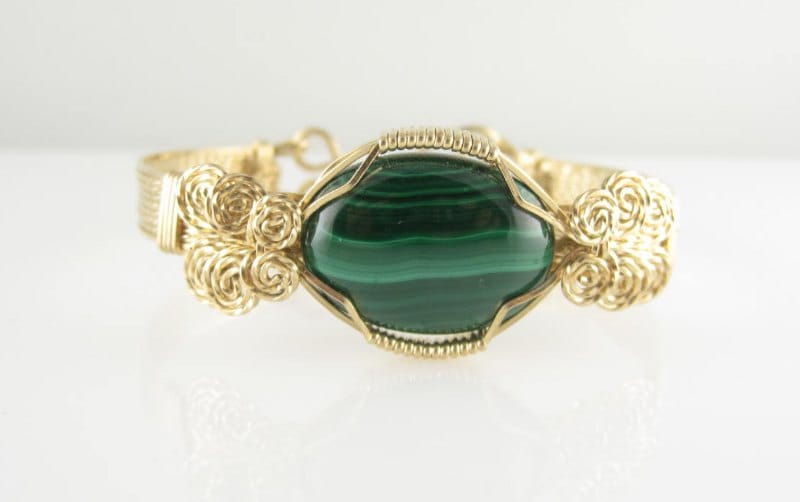 Wsb-0047 Malachit Edelstein Armreif Mit 14K Gold Fill Draht Gewickelt von inspiredcreationsco