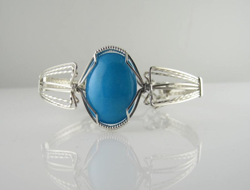 Wsb-0051 Berg Jade Armreif Schmuck Draht Gewickelt Mit .925 Sterling Silber von inspiredcreationsco