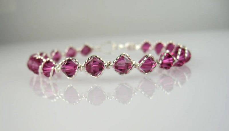 Wsb-0106, Fuchsia Swarovski Armband, Handgemachte Kristall Wire Wrapped, Armreif, Wrapped Armband von inspiredcreationsco