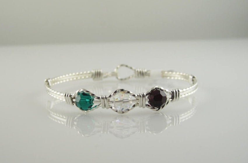 Wsb-0113 Mütter, Großmütter Handgemachter Birthstone Swarovski Kristall Und .925 Sterling Silber Draht Gewickelt Armreif von inspiredcreationsco