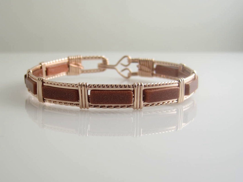 Wsb-0188, Goldstone Armband, Handgemachtes Edelstein Draht Gewickelt, Armreif, Gewickelt Braun Armband von inspiredcreationsco