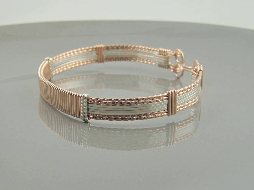 Wsb-0189, Rosegold Filled Draht Und Sterling Silber Armband, Gewickelt Armreif, Handgemachtes Schmuck von inspiredcreationsco