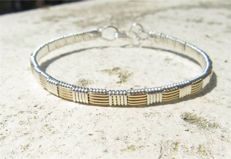 Wsb-0260, Gold Filled Draht Und Sterling Silber Armband, Gewickelt Armreif, Handgemachtes Schmuck Wsb-0260, Gold Filled Draht Und Sterling Silber Armband, Gewickelt Armreif, Handgemachtes Schmuck von inspiredcreationsco