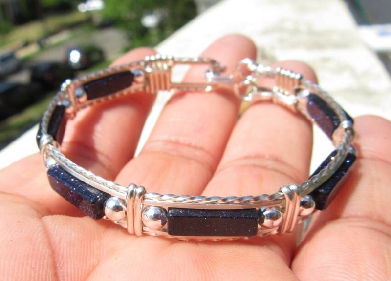 Wsb-0276, Blau Goldstone Armband, Handgemachtes Edelstein Draht Gewickelt, Armreif, Gewickelt Armband Wsb-0276, Blau Goldstone Armband, Handgemachtes Edelstein Draht Gewickelt, Armreif, Gewickelt Armband von inspiredcreationsco