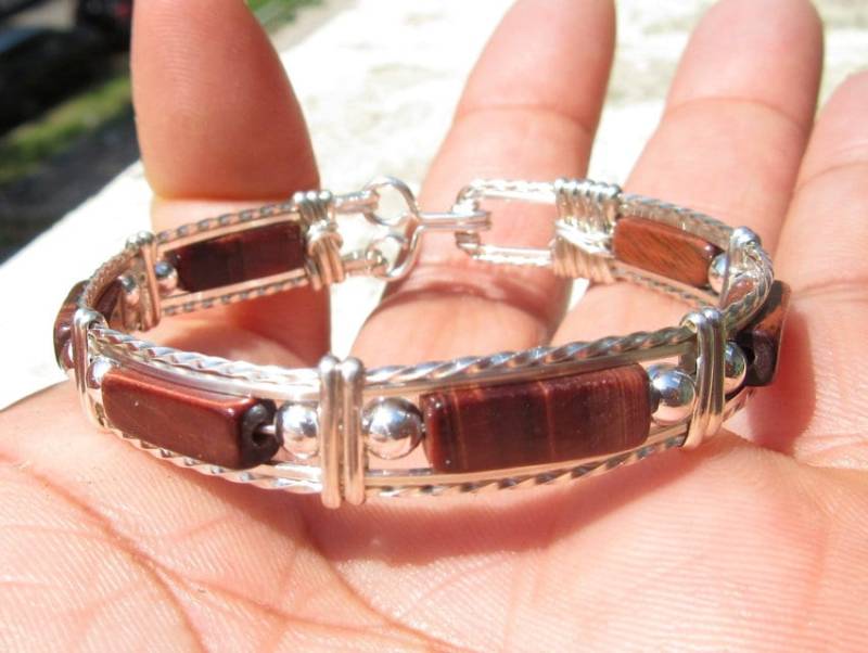 Wsb-0278, Rotes Tigerauge Armband, Handgemachtes Edelstein Draht Gewickelt, Armreif, Wire Wrapped Armband Wsb-0278, Rotes Tigerauge Armband, Handgemachtes Edelstein Draht Gewickelt, Armreif, Wire Wrapped Armband von inspiredcreationsco