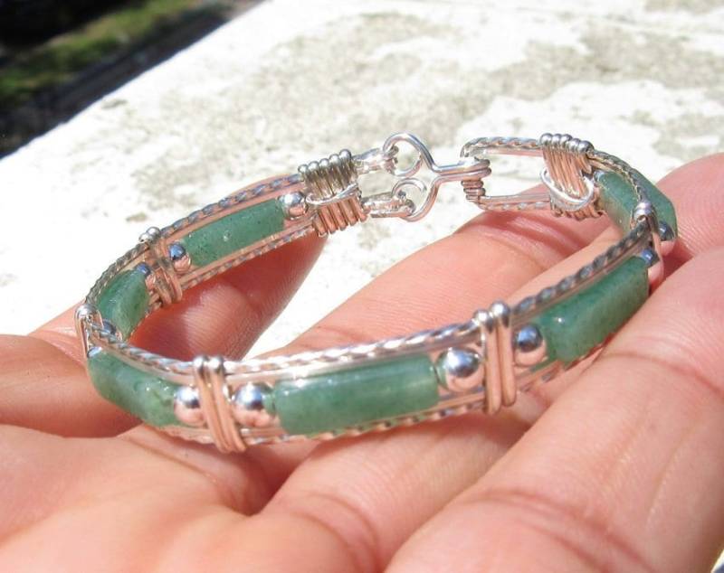 Wsb-0281, Aventurin Armband, Handgemachtes Edelstein Draht Gewickelt, Armreif, Gewickelt Grünes Armband von inspiredcreationsco