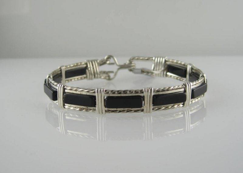 Wsb-1069, Schwarzer Onyx Armband, Handgemachtes Edelstein Draht Gewickelt, Armreif, Wire Wrapped Armband Wsb-1069, Schwarzer Onyx Armband, Handgemachtes Edelstein Draht Gewickelt, Armreif, Wire Wrapped Armband von inspiredcreationsco