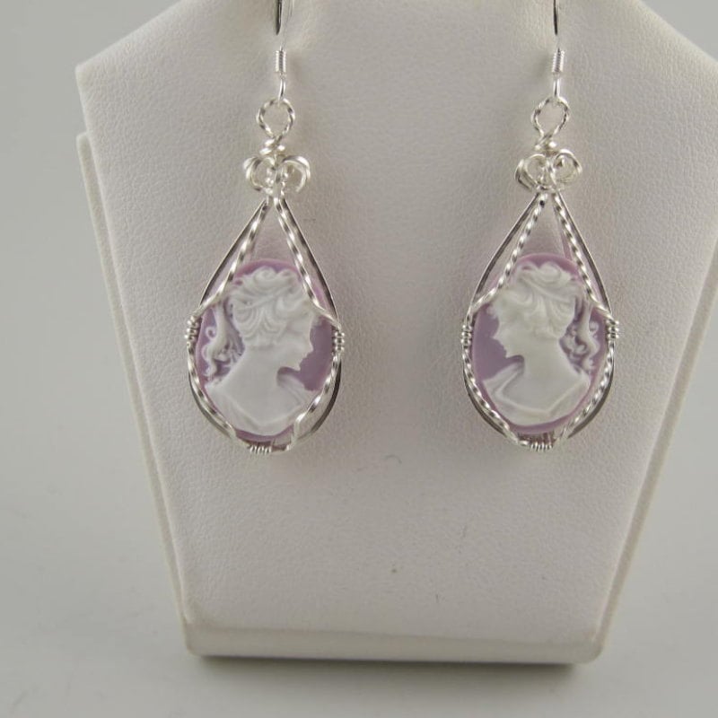 Wse-0028 Charmante Lady Cameo Handgemachte Ohrring Draht Gewickelt Mit .925 Sterling Silber von inspiredcreationsco