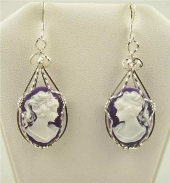 Wse-0028 Charmante Lady Cameo Ohrring Draht Gewickelt in Sterling Silber von inspiredcreationsco