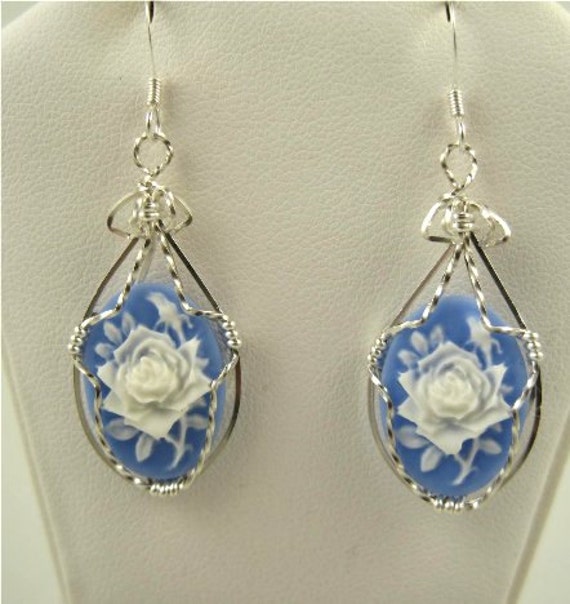 Wse-0029 Blumen Cameo Ohrring Draht Gewickelt in Sterling Silber von inspiredcreationsco