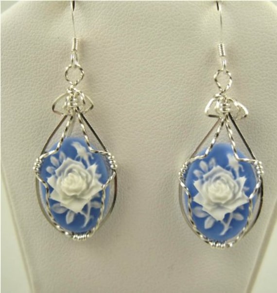Wse-0029 Blumen Cameo Ohrring Draht Gewickelt in Sterling Silber Wse-0029 Blumen Cameo Ohrring Draht Gewickelt in Sterling Silber von inspiredcreationsco