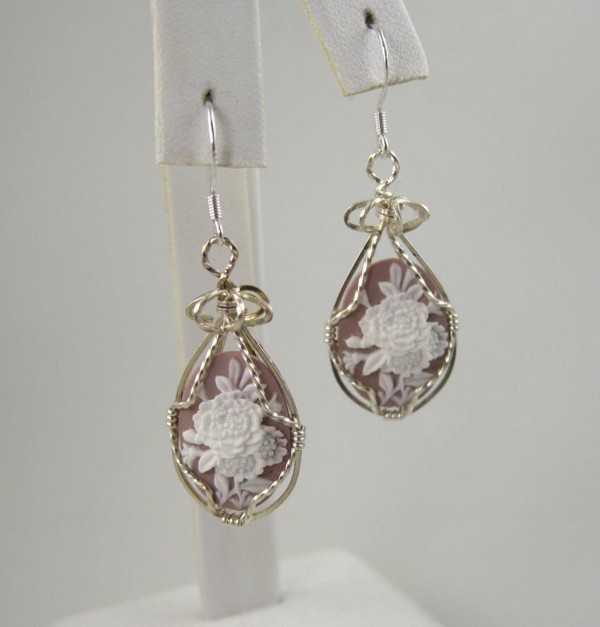Wse-0104 Blumen Cameo Ohrring Draht Gewickelt in Sterling Silber von inspiredcreationsco
