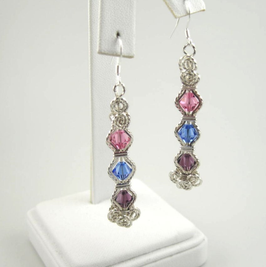 Wse-0110 Mütter, Großmütter, Handgemachter Birthstone Swarovski Kristall Und .925 Sterling Silber Draht Gewickelt Baumeln Ohrring von inspiredcreationsco