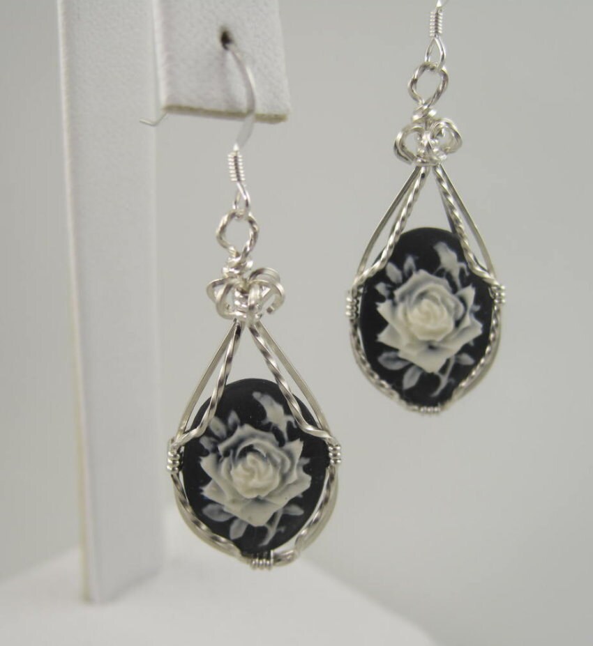 Wse-0117 Blumen Cameo Ohrring Draht Gewickelt in Sterling Silber von inspiredcreationsco