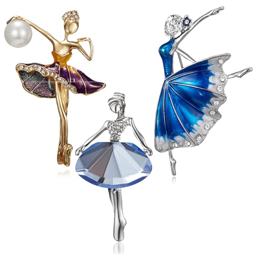 3 Stück Ballerina Brosche, Tänzerin Kristall Strass Broschen, Blue Dream Ballett Water Diamond Brosche, Elegant Mode Anstecknadeln Kristall Pin, Clip Abzeichen für Schal, Mantel, Kleidung von Integrity.1
