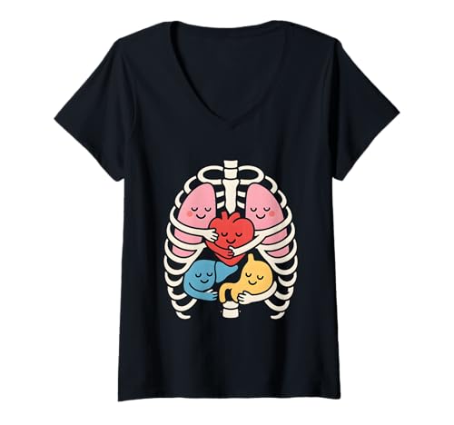 Damen Lustige menschliche Anatomie Lächelnde Kinder T-Shirt mit V-Ausschnitt Damen Lustige menschliche Anatomie Lächelnde Kinder T-Shirt mit V-Ausschnitt von internal organs of human body