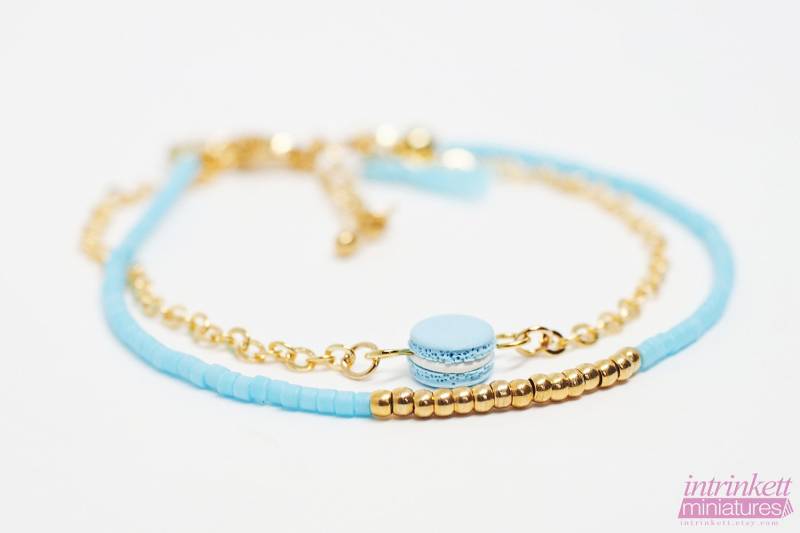 Vanille Blau Miniatur Macarons Multilayered Perlen Boho Gold Armband Polymer Clay Schmuck Bunt Süße Geschenke Vanille Blau Miniatur Macarons Multilayered Perlen Boho Gold Armband Polymer Clay Schmuck Bunt Süße Geschenke von intrinkett