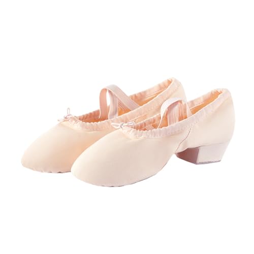 Damen Ballett Lehrer Schuhe Canvas Tanzschuhe weiche Sohlen mit niedrigem Absatz Training Ballettschuhe (Beige,40) von inupon