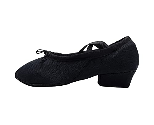 Damen Ballett Lehrer Schuhe Canvas Tanzschuhe weiche Sohlen mit niedrigem Absatz Training Ballettschuhe (Schwarz, 39) von inupon