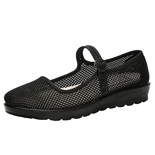 inupon Sommerschuhe Damen mesh Mary Jane Schuhe Leicht Bequem Atmungsaktiv Walkingschuhe Yoga Training Tanz Schuhe Outdoorschuhe (Schwarz, 38) von inupon