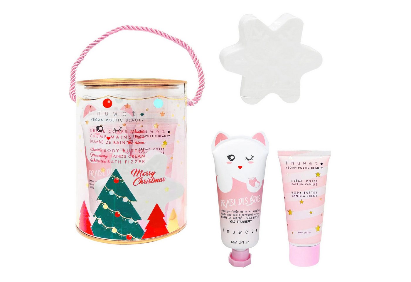inuwet Pflege-Geschenkset Geschenk zu Weihnachten: Hautpflegecremes und Badebombe Set, 4-tlg. von inuwet