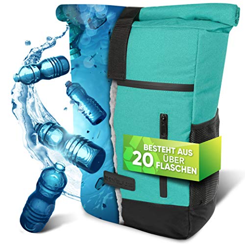 invilus ® - Rolltop Rucksack Damen und Herren aus Recycelten Plastikflaschen | Rucksack Uni | Laptop Rucksack Mint | Tagesrucksack Damen | Rucksack Türkis | Fahrradrucksack | Rucksack Mint von invilus