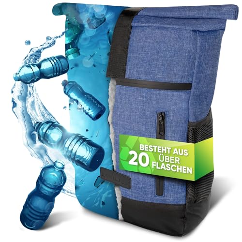 invilus ® - Rolltop Rucksack Damen und Herren aus Recycelten Plastikflaschen | Rucksack Uni | Laptop Rucksack | Tagesrucksack Damen | Rucksack Schule | Fahrradrucksack | Rucksack Jeans Optik von invilus