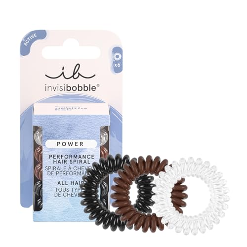invisibobble Power 6 x Haargummis Spirale transparent schwarz braun, Haargummis Set Damen & Herren, Ohne Ziepen, Spiralhaargummi Starker Halt, 6 Stück von invisibobble