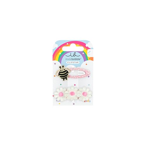 invisibobble SNAP CLIP KIDS Happy Spring Bee (2 Stück) – Haarspangen Set für Kinder mit Biene & Blümchen – Für Mädchen & Jungen – Kinder Haarspange für dünnes Haar – Stylisch, verspielt & sicher von invisibobble