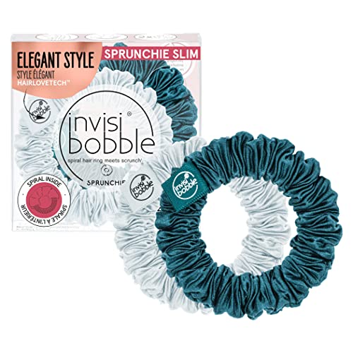 invisibobble Scrunchie Slim Grün Grau I 2x Plisee-Stoff Haargummis für Mädchen & Damen I starker Halt & haarschonend I Scrunchie Haargummi designed im Herzen Münchens von invisibobble