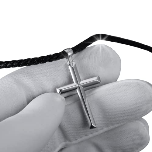 ioKioy - geflochtene Lederkette mit Kreuz Anhänger aus 925 Sterling Silber - Premium unisex Schmuck für Damen und Herren (50cm) von ioKioy