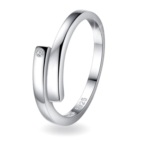ioKioy - eleganter Damenring aus 925 Sterling Silber mit glänzendem Zirkon Stein. Größen - Verstellbar - Offen. Silberring für Frauen, Mädchen Schmuck-Ring. Idealer Geburtstagsgeschenk für Frauen von ioKioy