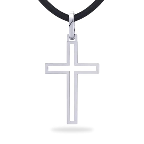 ioKioy - geflochtene Lederkette mit Kreuz Anhänger aus 925 Sterling Silber - Premium unisex Schmuck für Damen und Herren (50cm) von ioKioy