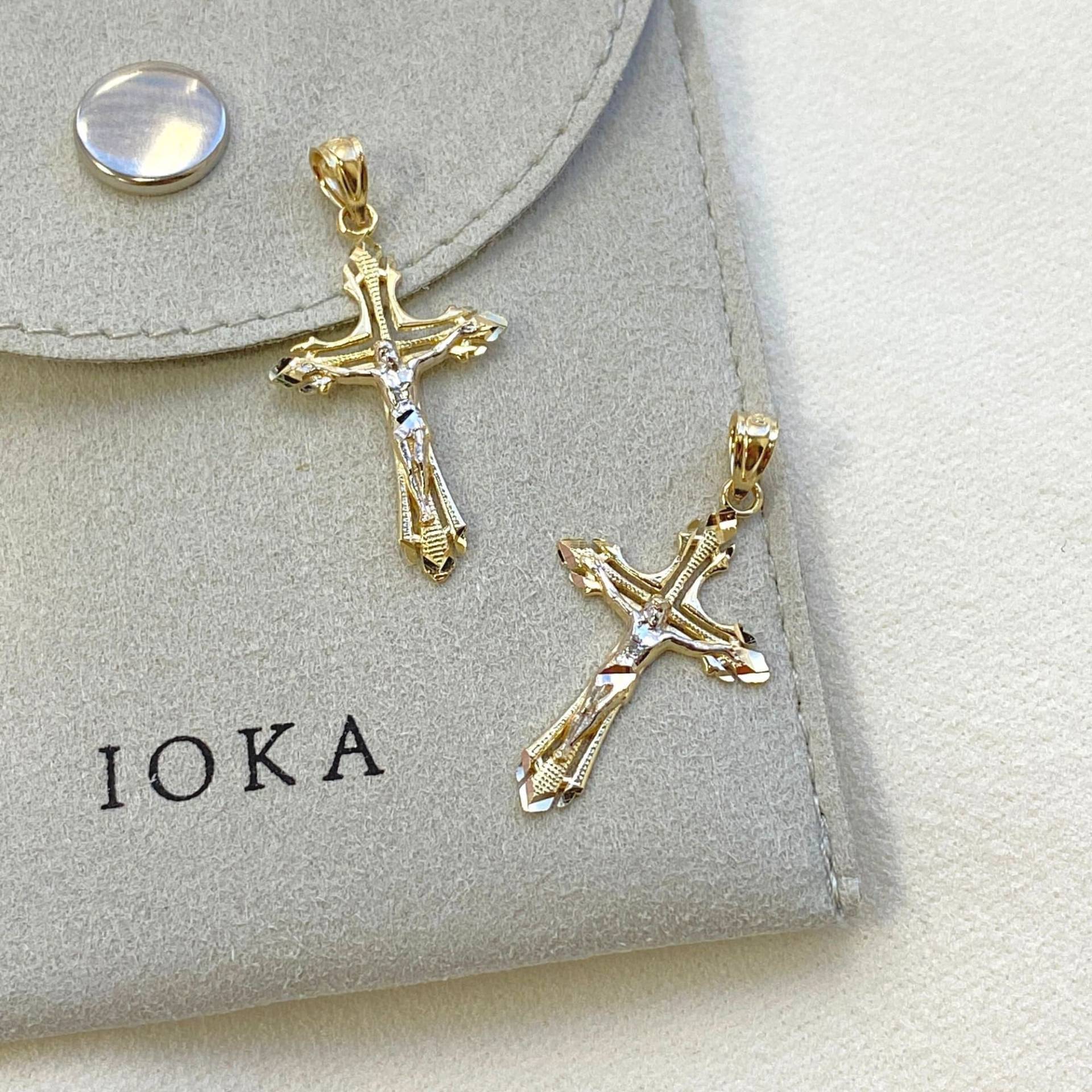 14K Echt Gold Jesus Kruzifix Kreuz Religiöser Charm Kleiner Anhänger Für Halskette Oder Kette, Anhänger, Frauen/Männer von iokajewelry