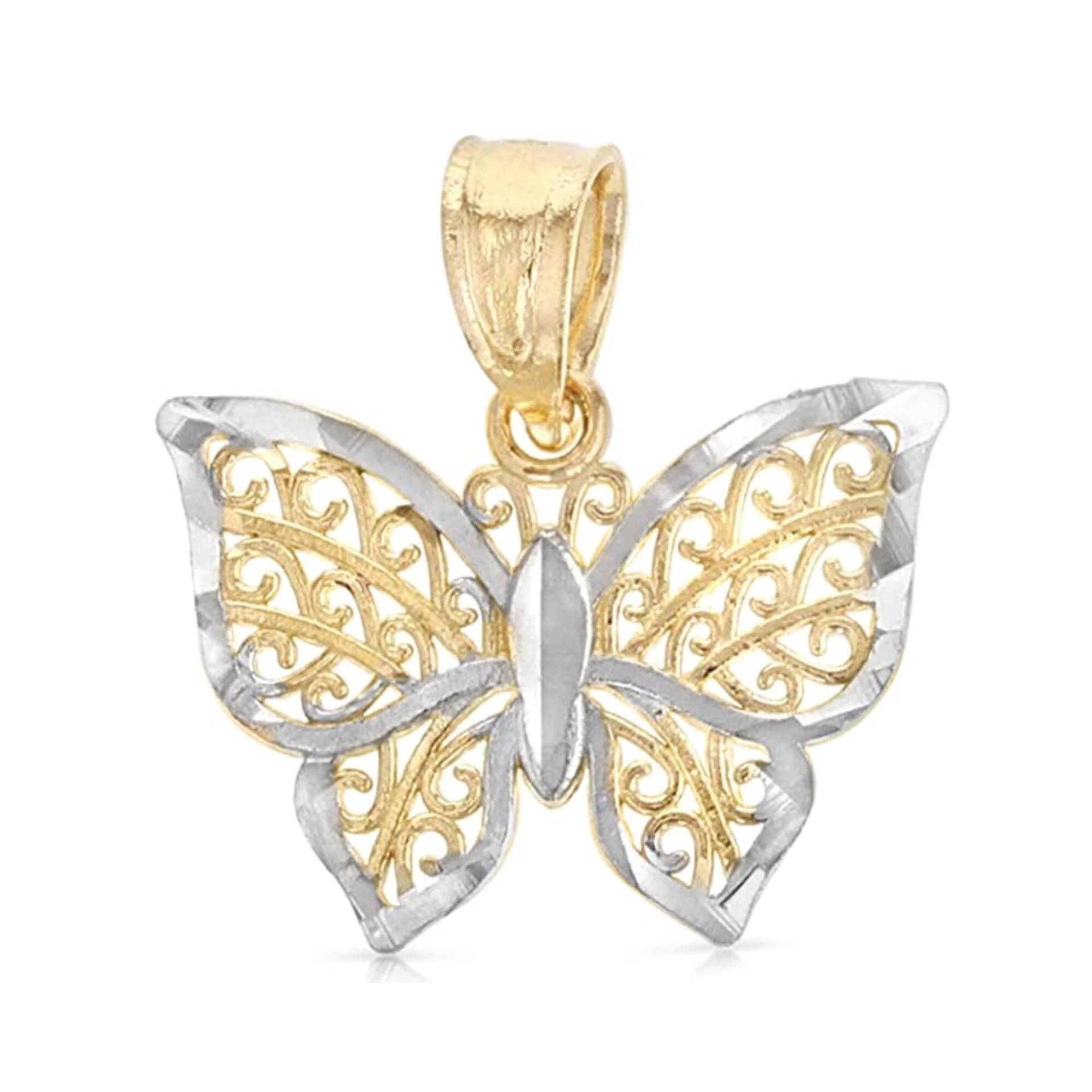 14K Echte Zweifarbige Gold Fancy Monarch Schmetterling Charm Winziger Anhänger, Halskette, Geschenke Für Sie von iokajewelry