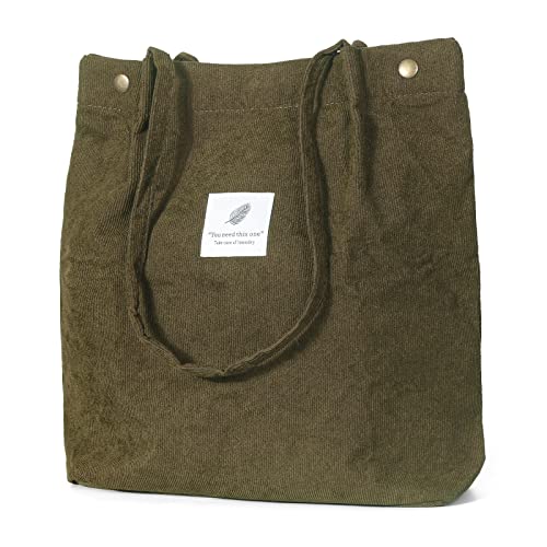 iophi Mode Strandtasche Tote Bag, Leichte Cord Tasche Damen Jutebeutel Umhängetasche Shopper Damen Groß Beutel für Schule, Arbeit, Einkaufen, Reisen und den Täglichen Gebrauch (Armeegrün) von iophi