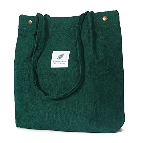 iophi Mode Strandtasche Tote Bag, Leichte Cord Tasche Damen Jutebeutel Umhängetasche Shopper Damen Groß Beutel für Schule, Arbeit, Einkaufen, Reisen und den Täglichen Gebrauch (Grün) von iophi