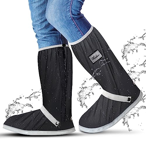 Wasserdicht Überschuhe, Schuhüberzieher Wiederverwendbare, für Regen Schnee Outdoor Rutschfester, Wasserdichter Schutz von den Zehen bis zur Wade, für Männer Frauen (Schwarz Grau, XL) von ioutdoor