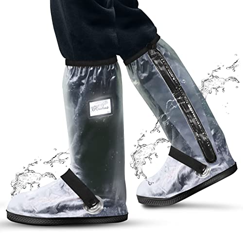 Wasserdicht Überschuhe, Schuhüberzieher Wiederverwendbare, für Regen Schnee Outdoor Rutschfester, Wasserdichter Schutz von den Zehen bis zur Wade, für Männer Frauen (Transparent+Schwarz, XL) von ioutdoor