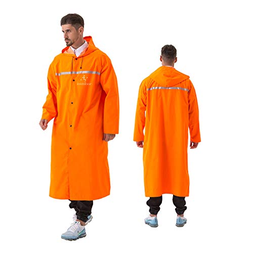 iOutdoor Products Premium Regenponcho, 100% Wasserdicht Regenjacke mit Kordelzughauben/Reißverschluss/Knopf/Reflexstreifen/Aufbewahrungstasche, Weich, Abriebfest, Reißfest, Orange, 3XL(181-190 CM) von ioutdoor