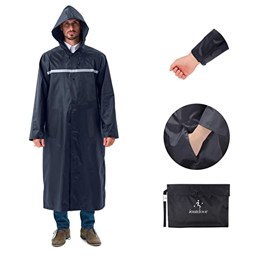 ioutdoor Regenmantel 100% Wasserdicht, der Extra Lange Regenschutz mit Taschen/Reflexstreifen/Kordelzughauben/Reißverschluss/Knopf, 3 Farben, 3 Größen, XXXL von ioutdoor